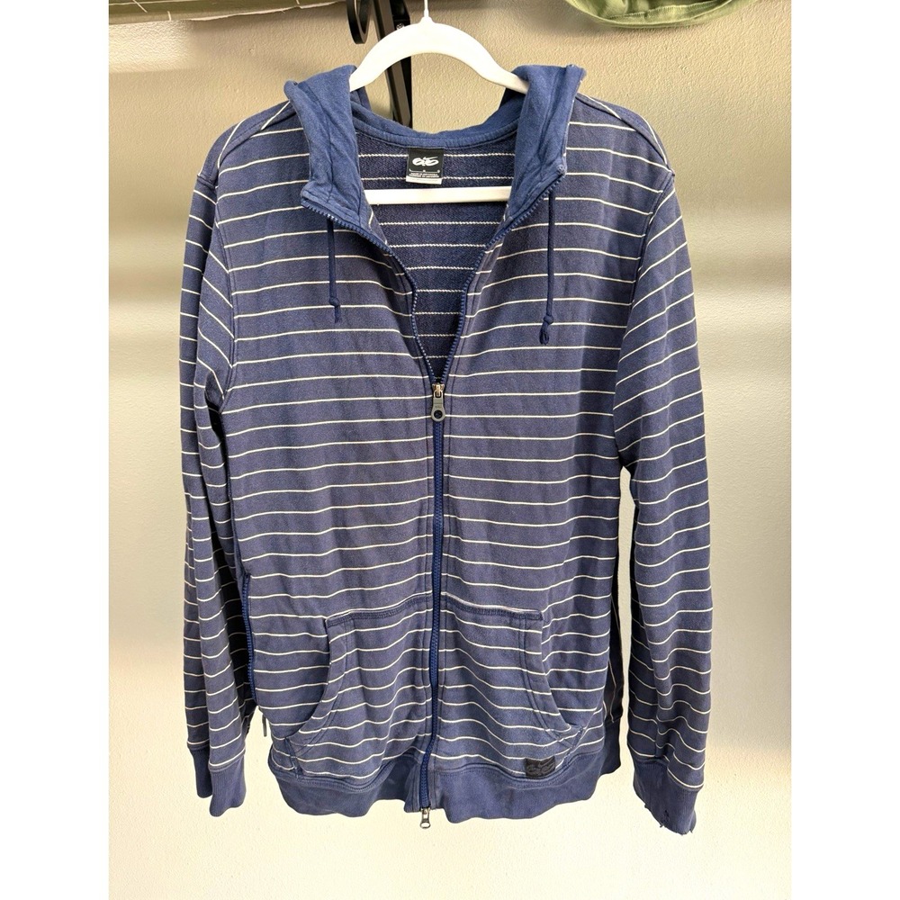 Nike SB Y2K 6.0 skate Mens L Blue/White Striped Fleece Full Zip Hoodie w Pockets